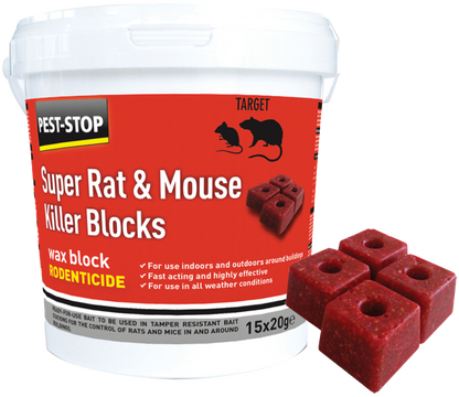 Pest-Stop Super Rat Mouse Killer Wax Block 15 x 20g