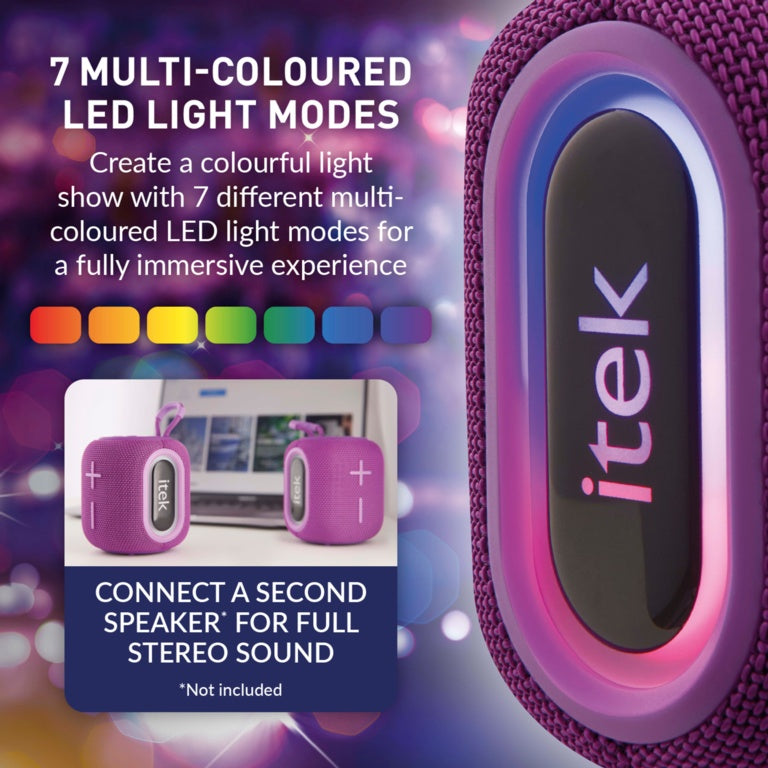 iTek Bluetooth Purple Speaker &amp; LED Lights (5W)