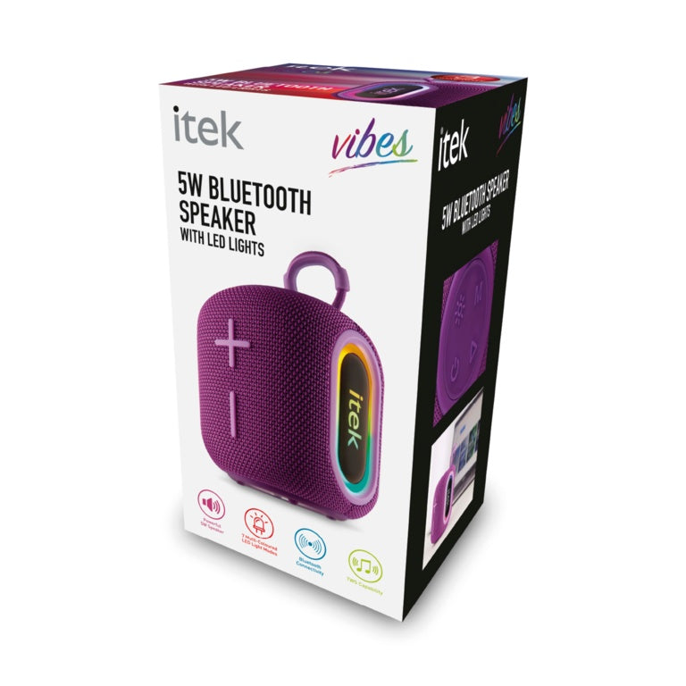 iTek Bluetooth Purple Speaker &amp; LED Lights (5W)