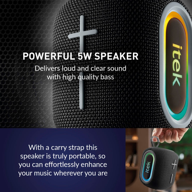 iTek Bluetooth Black Speaker &amp; LED Lights (5W)