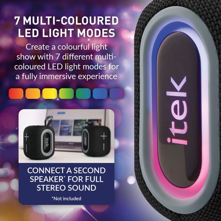 iTek Bluetooth Black Speaker &amp; LED Lights (5W)