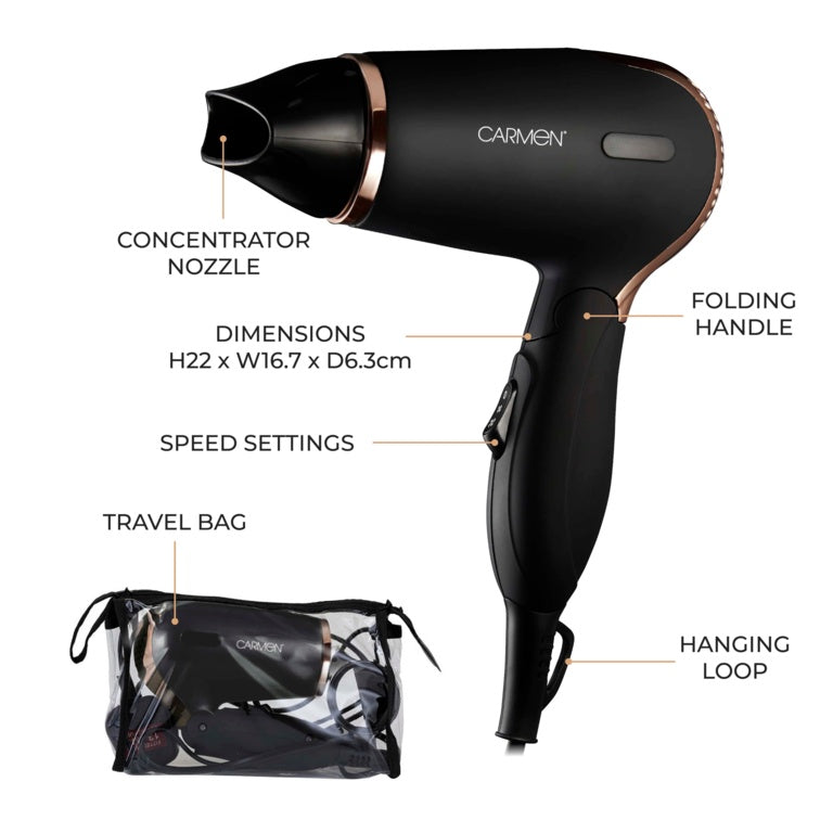 Carmen Noir 11 Travel Hair Dryer