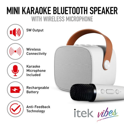 Itek White Mini Karaoke Bluetooth Speaker & Mic 5W