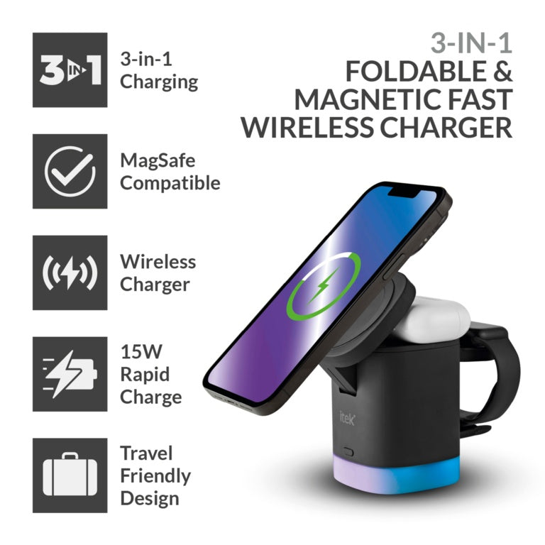 Itek 3 in 1 Foldable Fast Wireless Charger