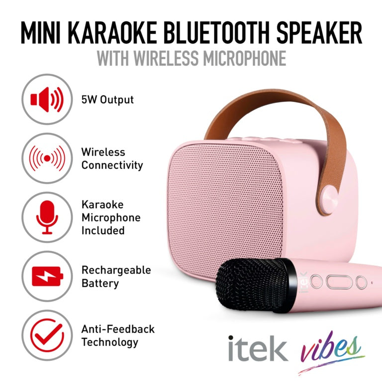 iTek Pink Mini Karaoke Bluetooth Speaker & Mic (5W)