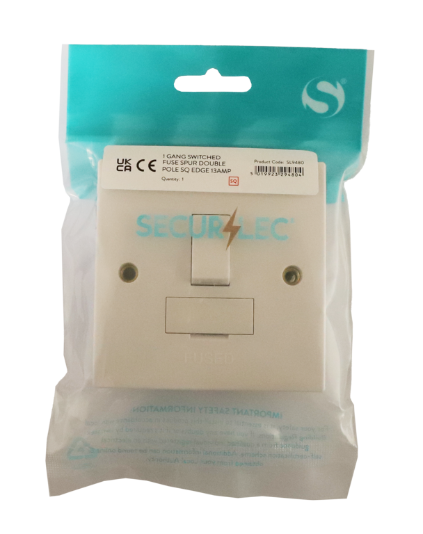 Securlec Square 1 Gang Socket Fuse Spur Double Pole Square Edge
