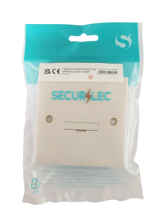 Securlec Square 1 Gang Unswitched Fused Spur Square Edge