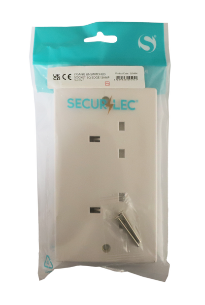Securlec 2 Gang Unswitched Socket Square Edge