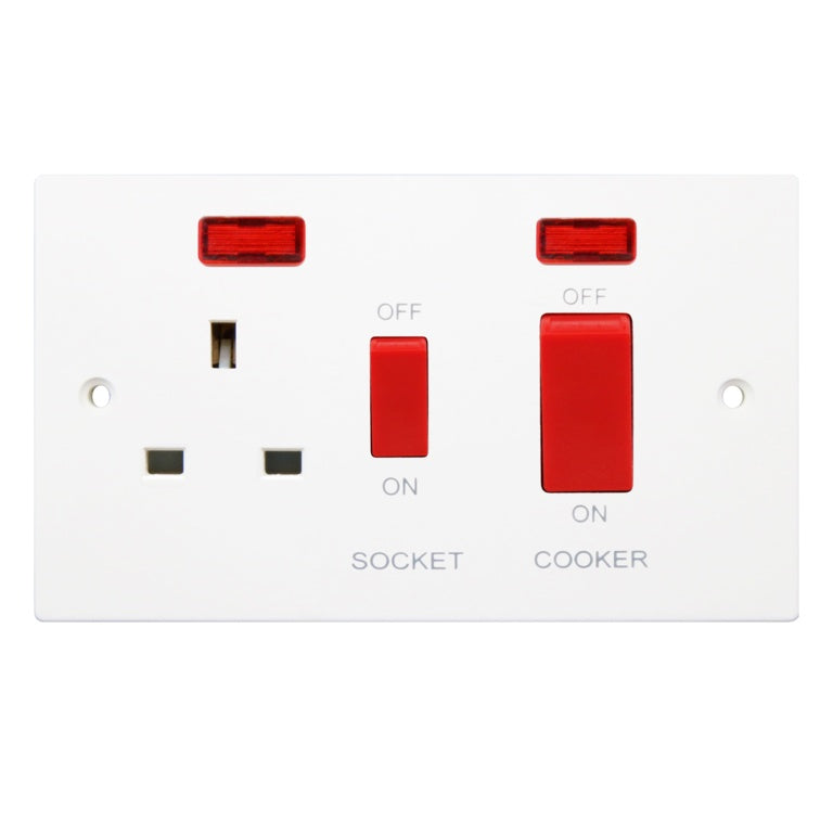 Securlec Square Cooker Switch & Socket Double Pole Square Edge