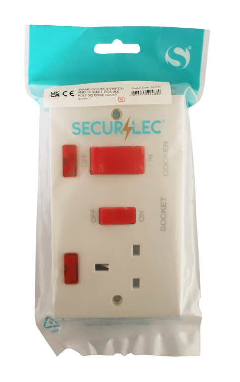 Securlec Square Cooker Switch & Socket Double Pole Square Edge