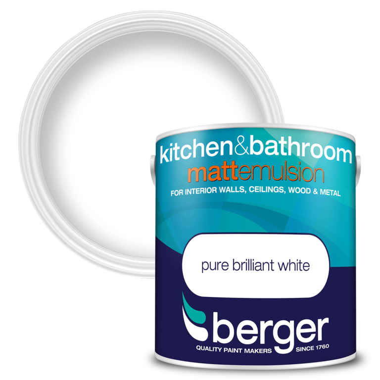 Berger Kitchen & Bathroom Matt Emulsion 2.5L Brilliant White