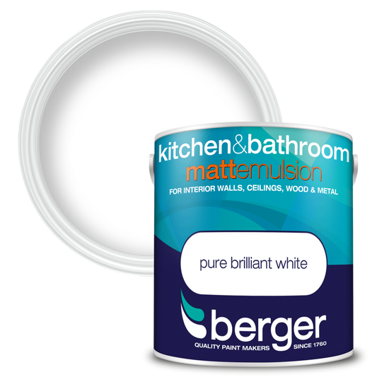 Berger Kitchen & Bathroom Matt Emulsion 2.5L Brilliant White