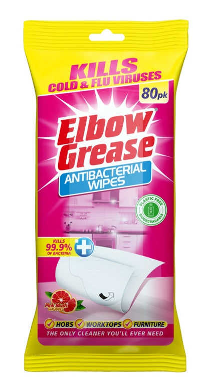 Elbow Grease Antibacterial Wipes Pink Blush Pack 80