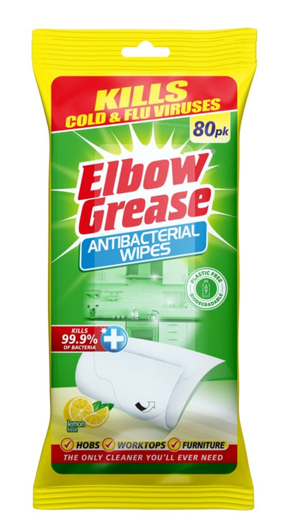 Elbow Grease Antibacterial Wipes Lemon Fresh Pack 80