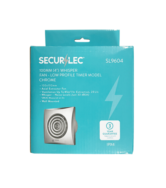 Securlec Whisper Fan Low Profile Timer Model 100mm 4"