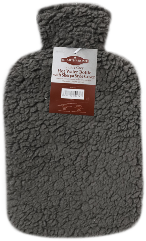 Hearth & Home Hot Water Bottle With Sherpa Style Cover 2L Grey