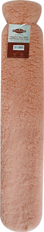 Hearth & Home Long Hot Water Bottle With Sherpa Style Cover 2L Pink