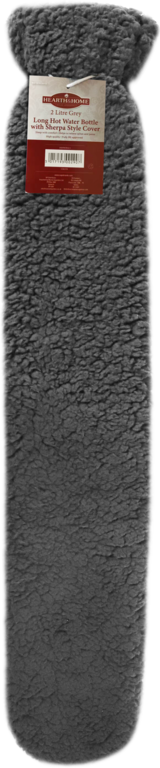 Hearth & Home Long Hot Water Bottle With Sherpa Style Cover 2L Grey