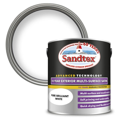 Sandtex 10 Year Exterior Multi Surface Satin 2.5L Brilliant White