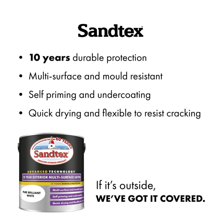 Sandtex 10 Year Exterior Multi Surface Satin 2.5L Brilliant White