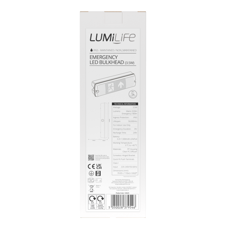 Lumilife Emergemcy Bulk Head 3w 320lm 6000k