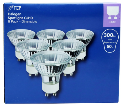 TCP Halogen Spotlight GU10 Dimmable 50w Bulbs Pack 6