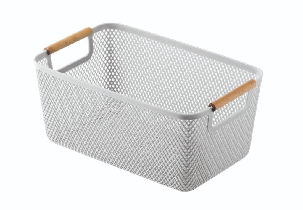 Blue Canyon Large Plastic Storage Basket With Wooden Handles