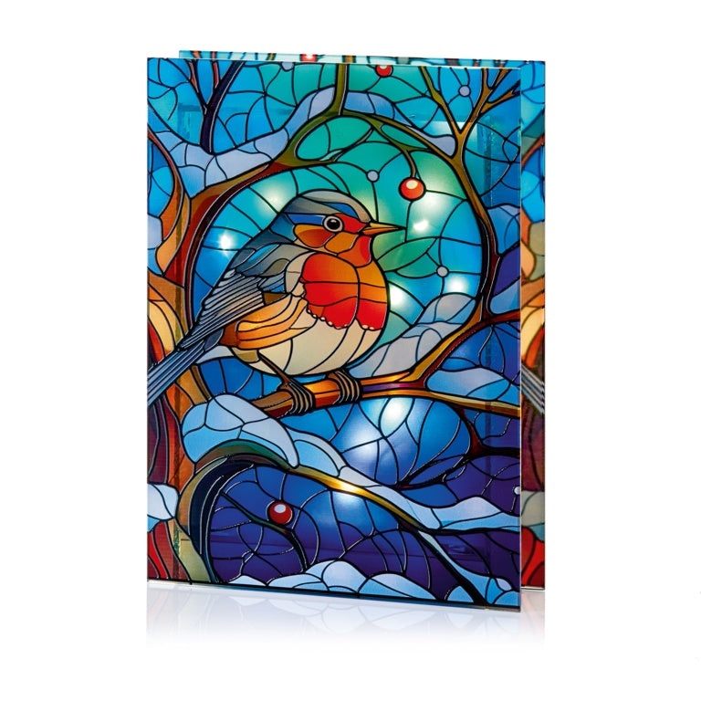 Premier Battery Operated Lit Glass Robin Table Top 50 LED Warm White 21x28