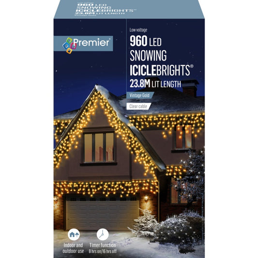 Premier Snowing Icicles With Timer 960 LED Vintage Gold