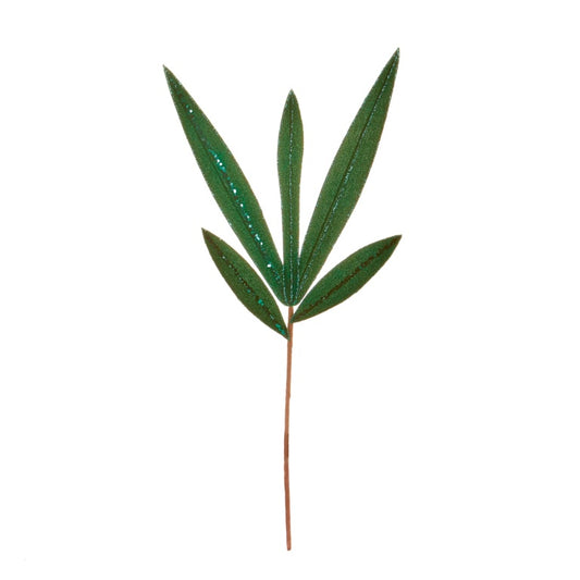 Premier Emerald Green Leaf With Glitter Stem 55cm