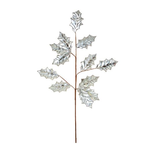 Premier Silver Metallic Holly & Berry Stem 70cm
