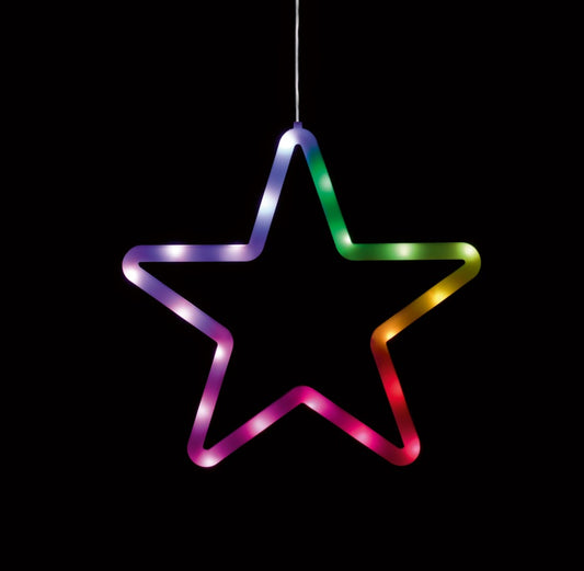 Premier Lit Neon Star Window Decoration 20 LED 28cm Multi Coloured