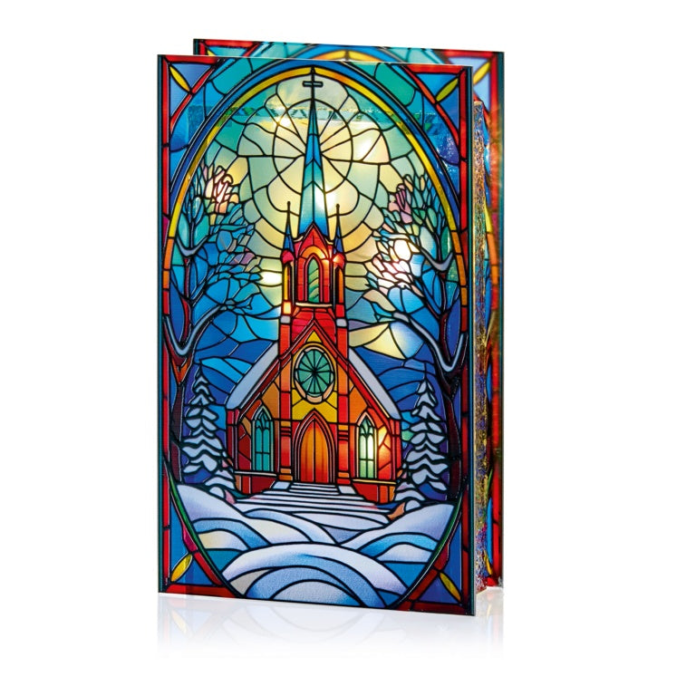 Premier Battery Operated Lit Village Church Glass Table Top 50 Warm White LEDs 21x13