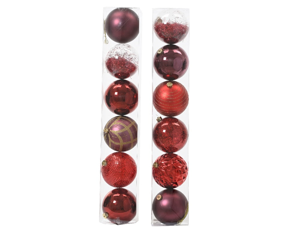 Kaemingk Bauble Shatterproof Red/Colours 15cm Tube 6