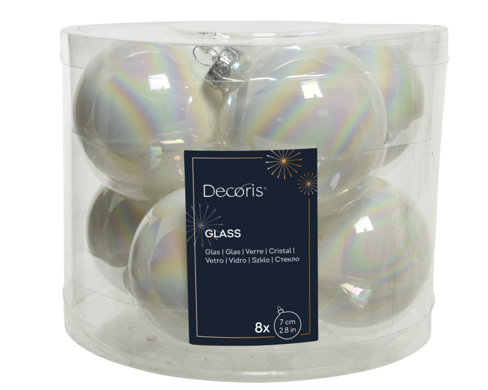 Kaemingk Baubles Glass Shiny White/Iris 7cm