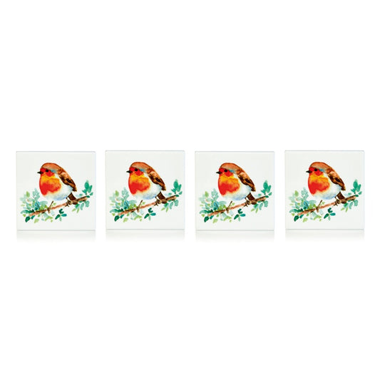 Premier 4 Piece Ceramic Robin Coasters 10cm