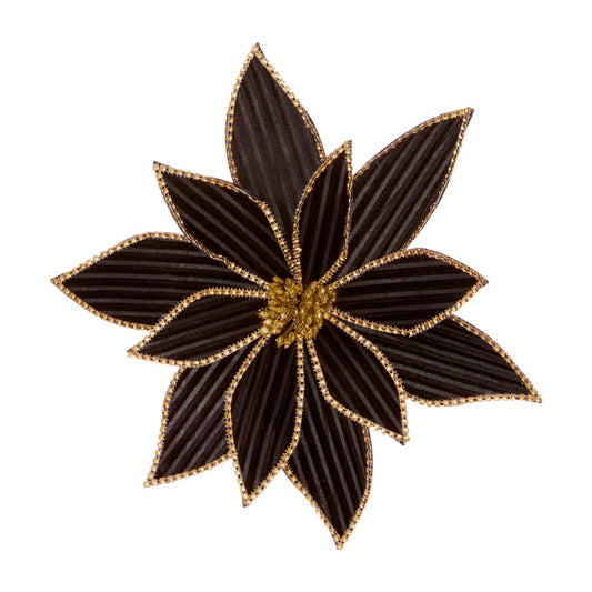Premier Black Poinsettia With Gold Diamantes Clip On 32cm