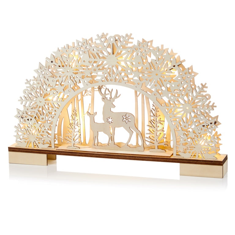 Premier Battery Operated Lit Snowflake Bridge With Deer Scene 45cm