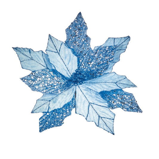 Premier Light Blue & Glitter Velvet Poinsettia Clip On 30cm