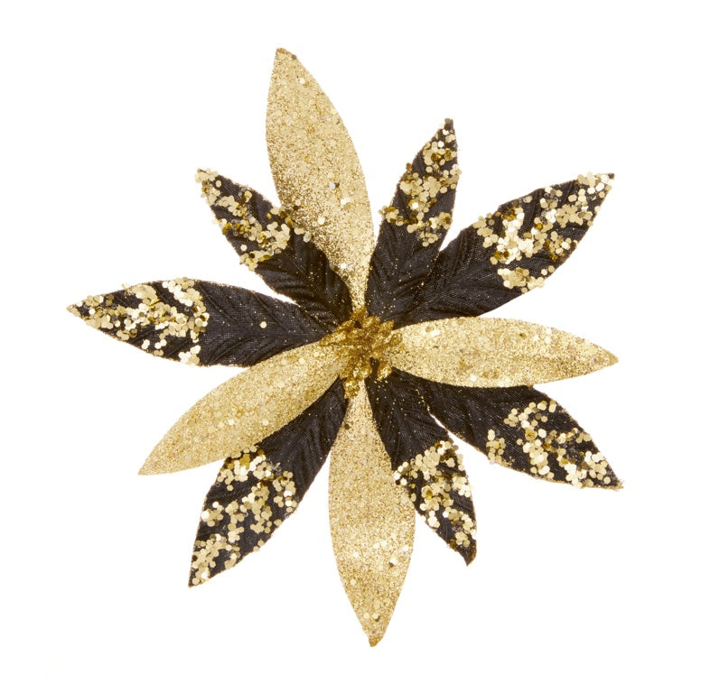 Premier Black Poinsettia With Glitter & Gold Sequins 26cm