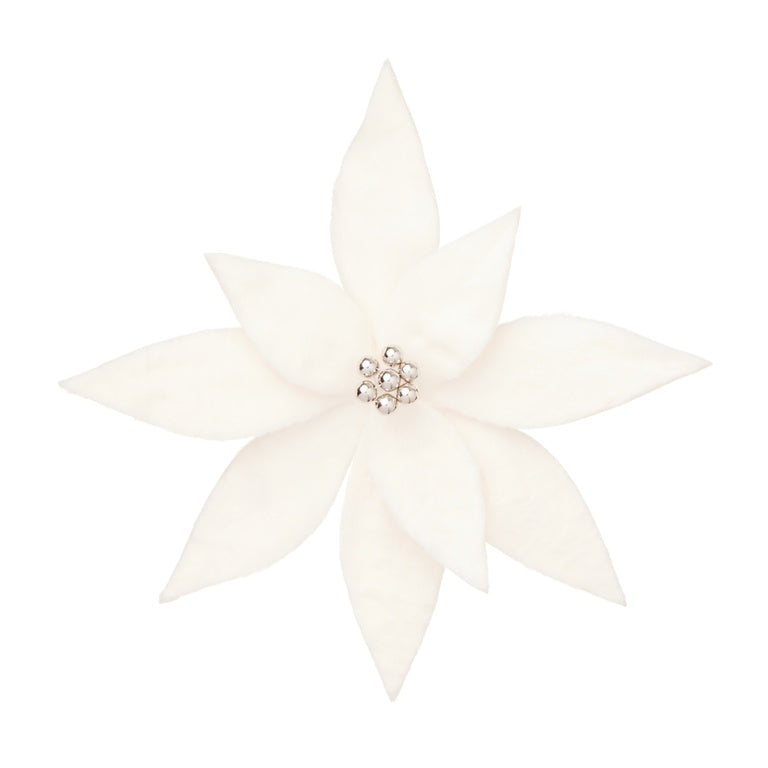 Premier Fluffy White Poinsettia Clip On 32cm