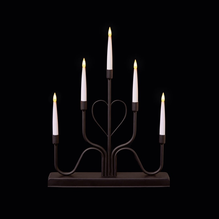 Premier 5 LED Black Metal Modern Heart Candle Bridge 32cm