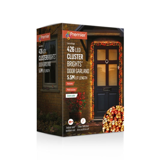 Premier 426 LED Lit Door Cluster Garland Autumn/Green Cable