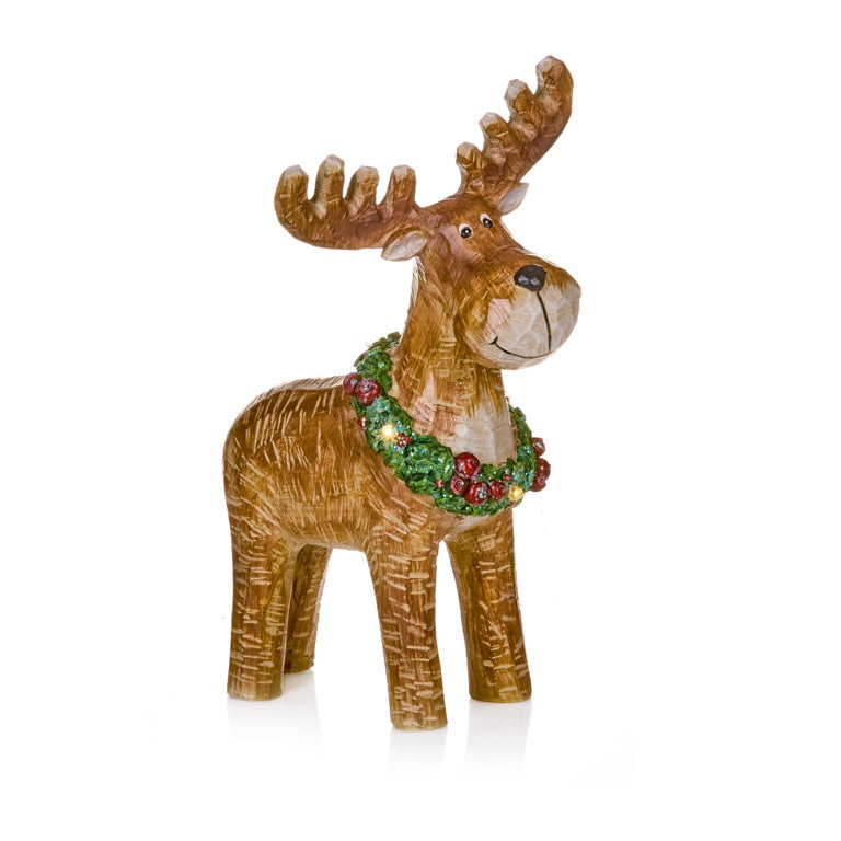 Premier Lit Reindeer With Wreath 23cm