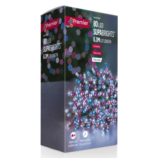 Premier Multi Action 80 LED Supabrights Enchanted Mix Green Cable