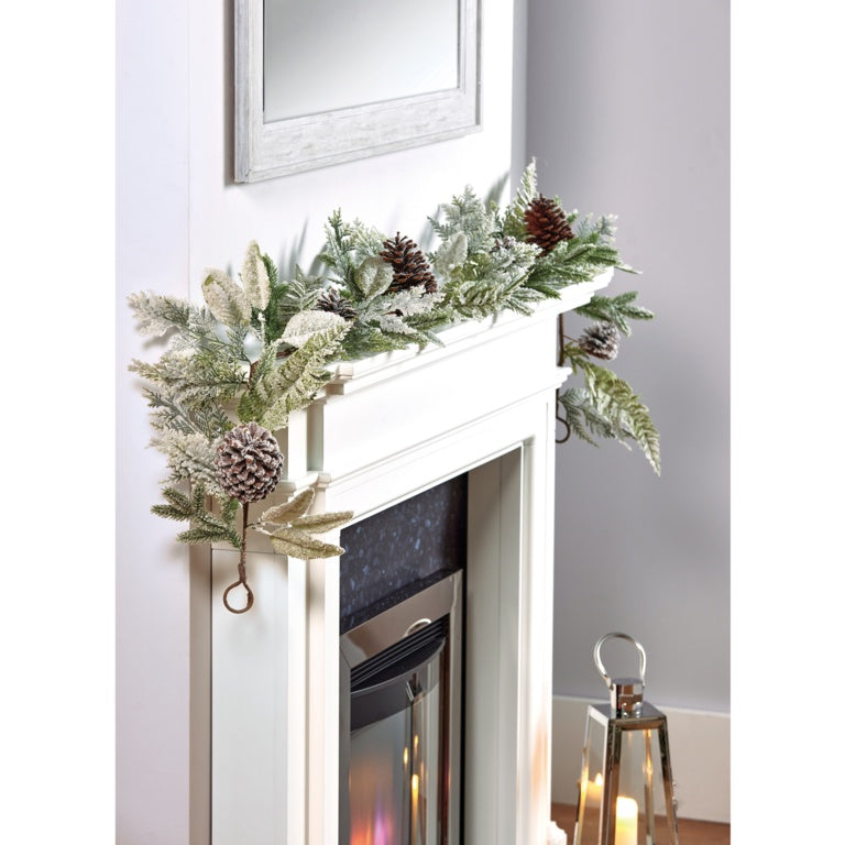 Premier Flocked Eucalyptus Garland With Cones 1.8m