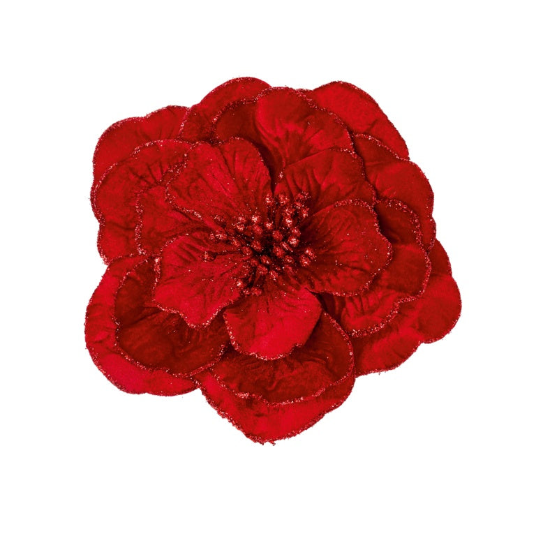 Premier Red Velvet Dahlia Gold Glitter Edge Clip On 24cm