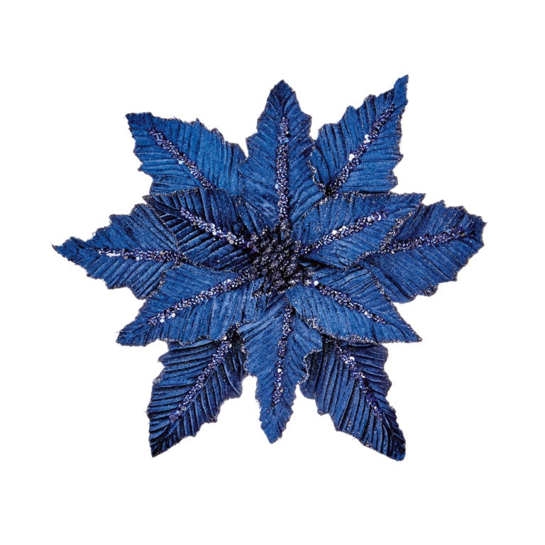 Premier Navy Velvet Poinsettia With Glitter Clip On 31cm
