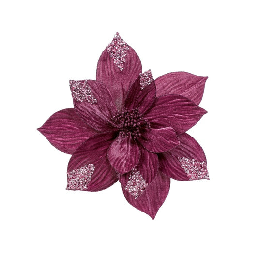 Premier Plum Velvet Poinsettia With Gold Sequins Clip On 29cm