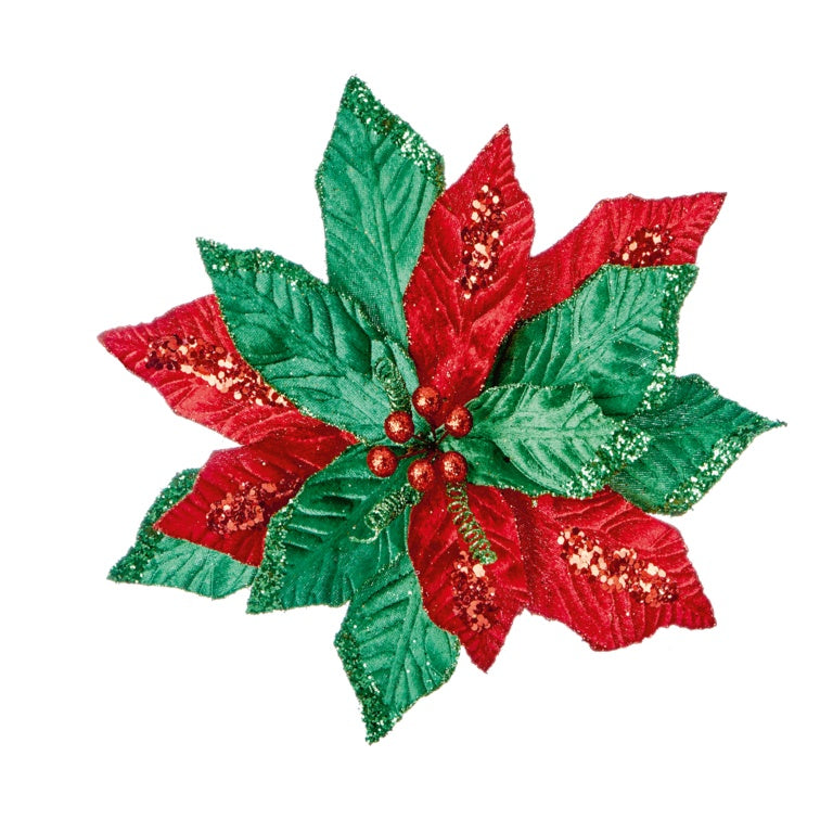 Premier Red & Green Poinsettia Clip On 30cm
